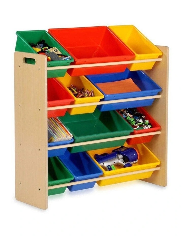 Kids Organiser Shelf Storage Rack for Toys 12 Multicoloured Bins