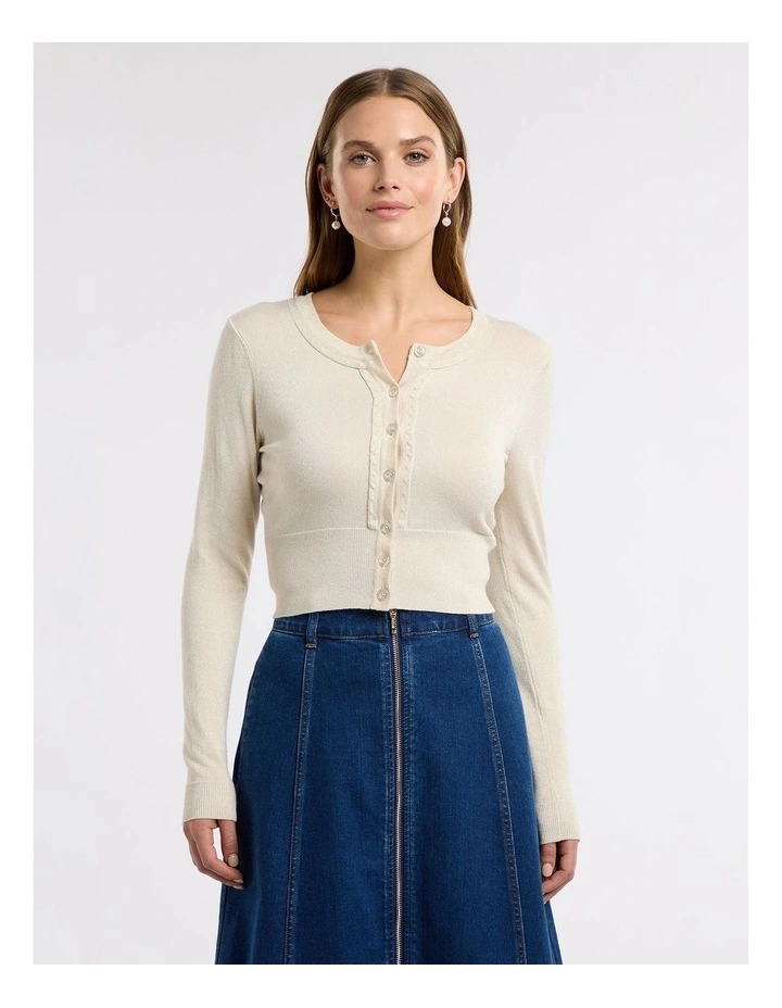 Chessie Shimmer Long Sleeve Cardi in Cream