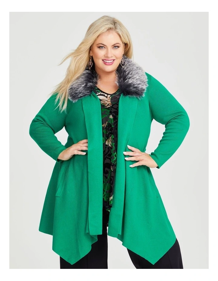 Glamour Fur Collar Bamboo Cardigan i Fern