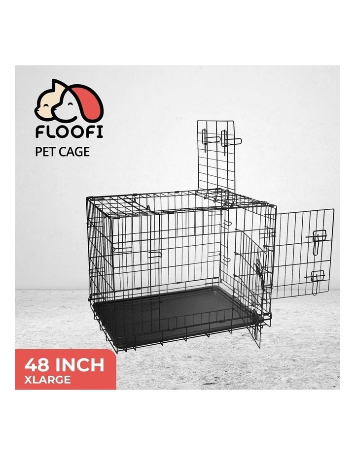 Foldable Thin Metal Dog Crate with Leak Proof Tray 48 Inch in Black