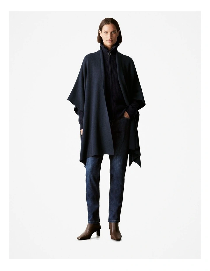 Wool Yak Rib Zip Through Cardigan in Night Sky