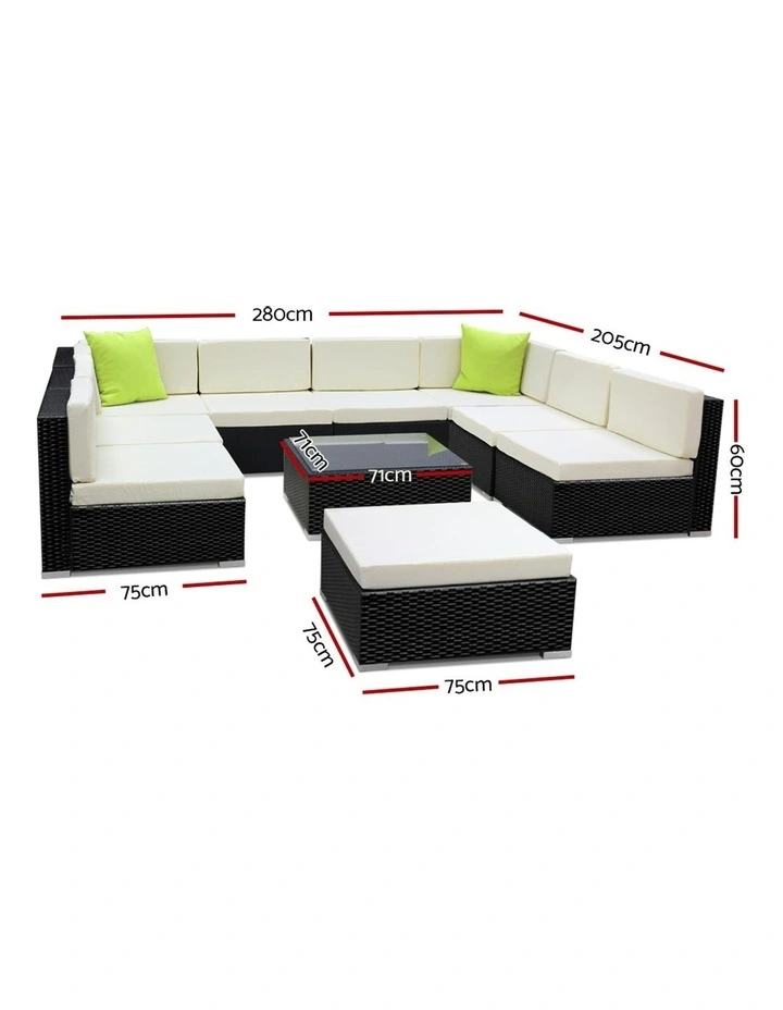 10 Piece Outdoor Furniture Set Wicker Sofa Lounge