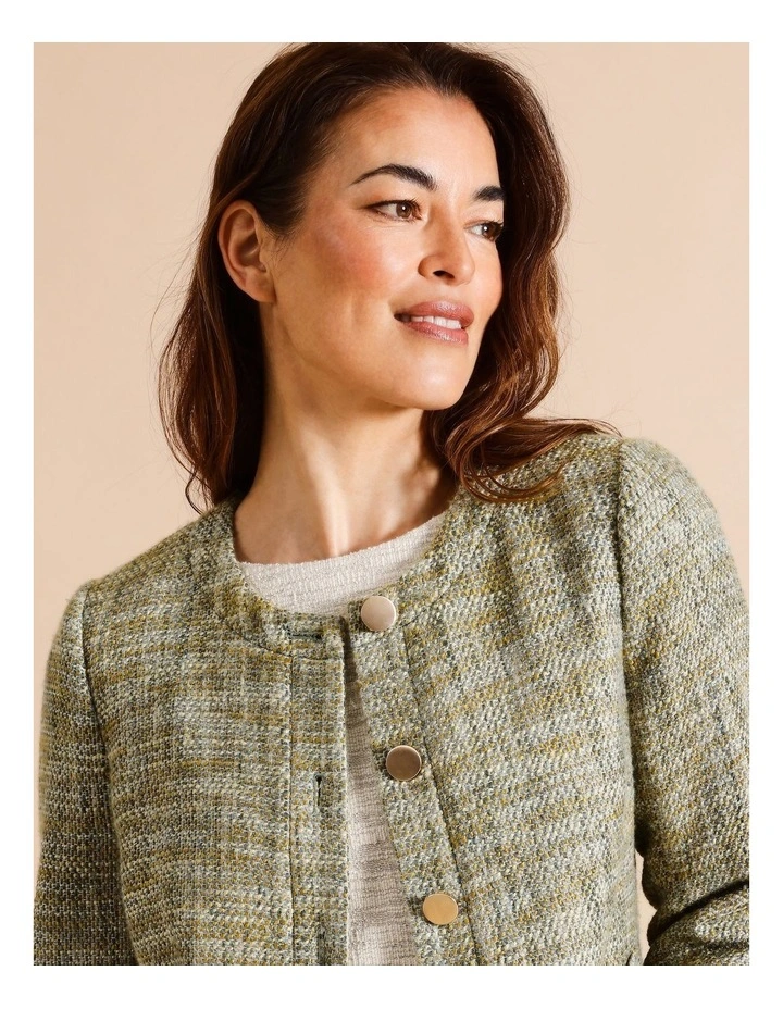 Lined Check Button Front Jacket In Blues/bronze