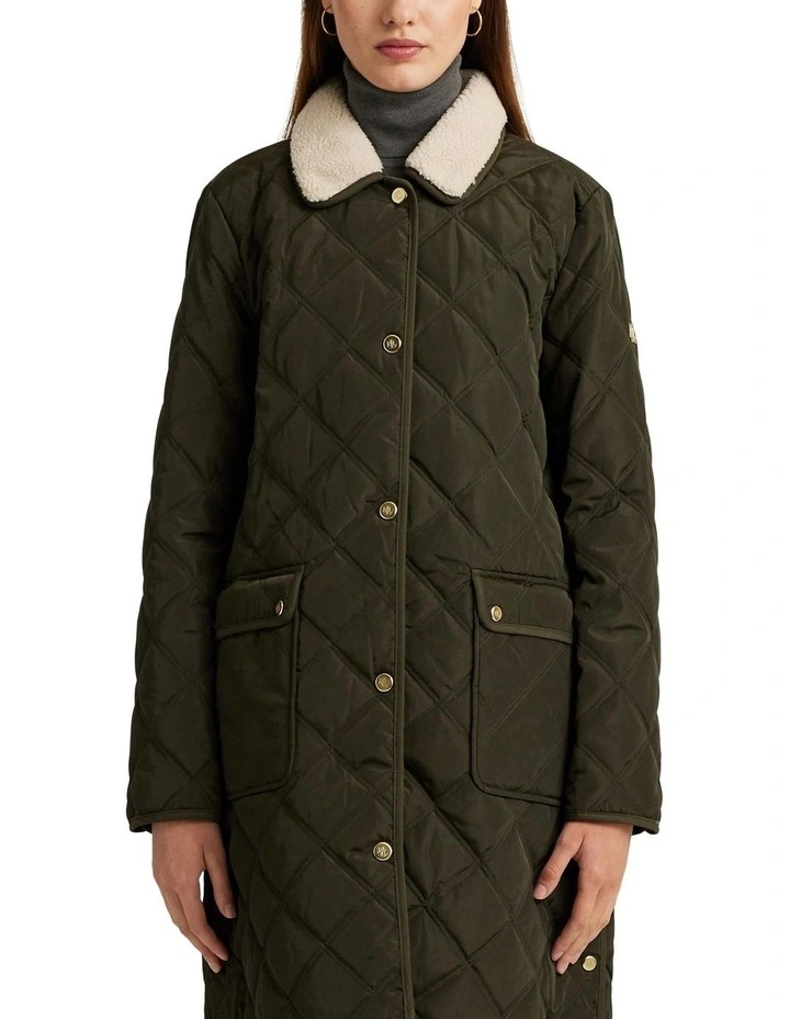 Long Diamond-Quilted Jacket in Green