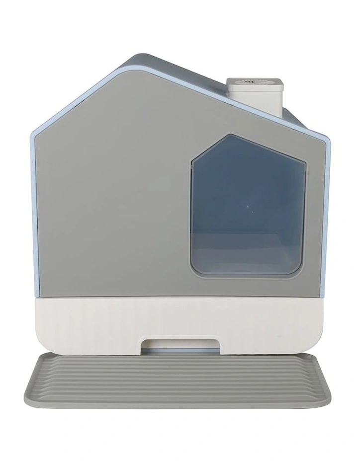 Fully Enclosed Cat Litter Box Mat Kitty Toilet Odour Control Basin in Blue