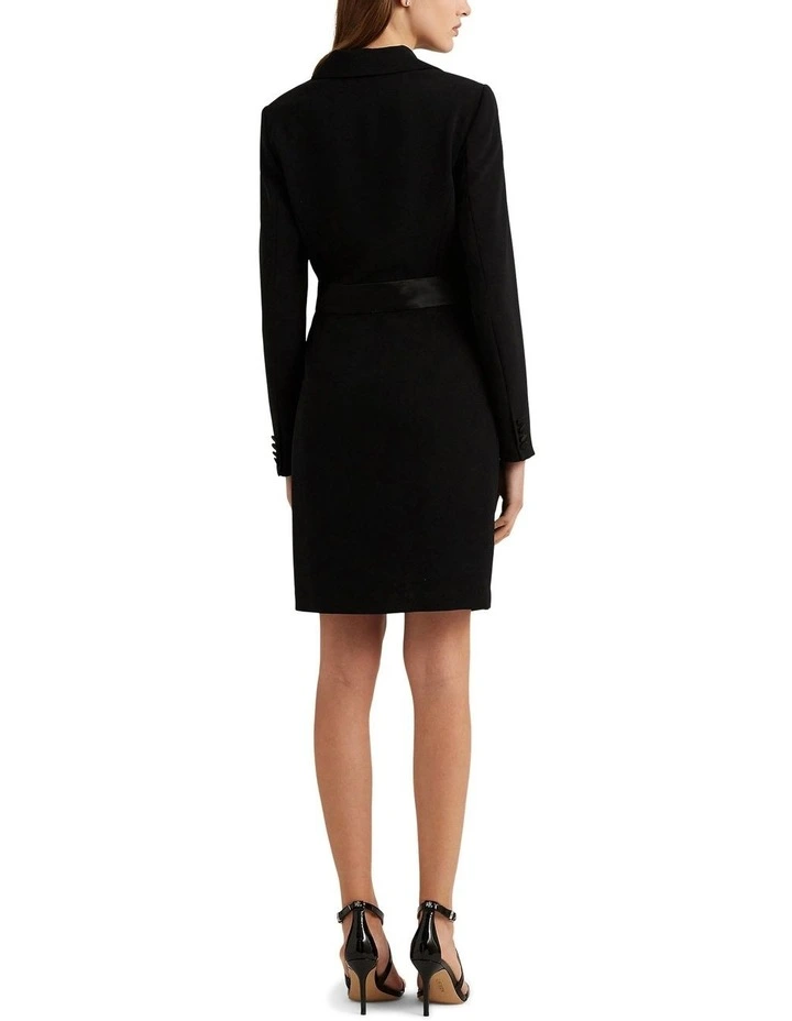Crepe Long-Sleeve Cocktail Dress in Black