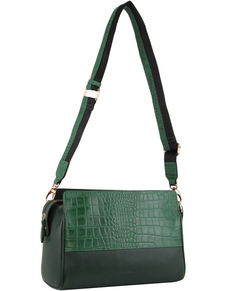 Croc-Embossed Leather Cross-Body Bag in Green