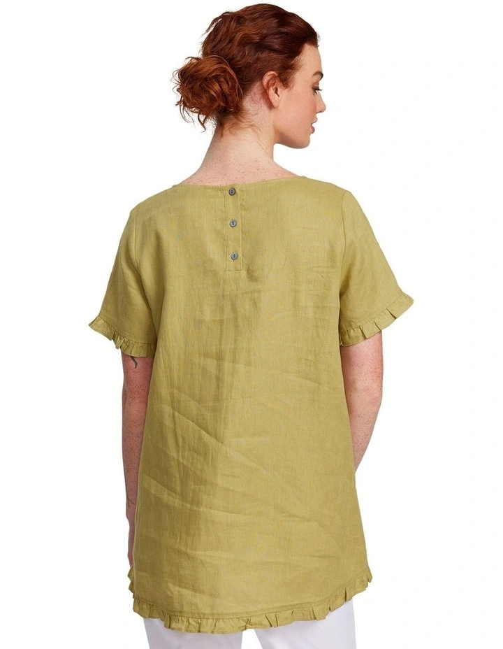 Short Sleeve Frill Hem Top in Olivine