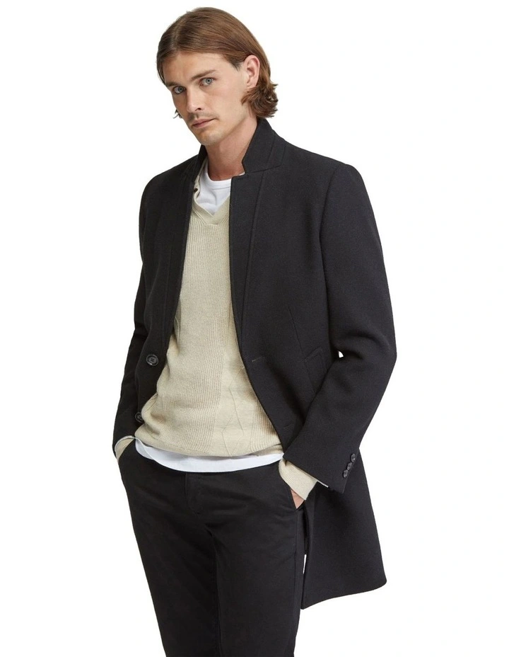 Austin Wool Rich Overcoat in Black