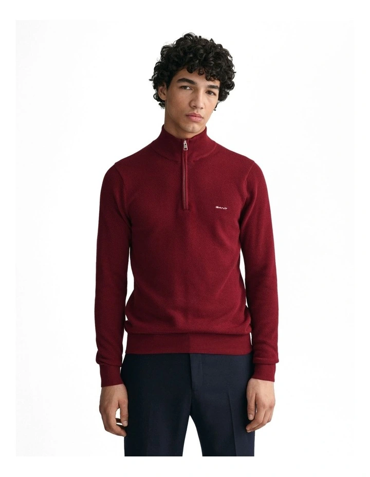 Cotton Pique Half-Zip Sweater in Plumped Red