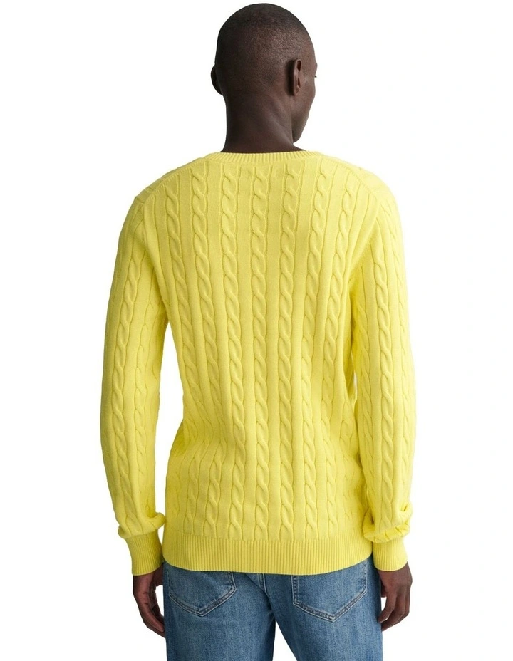 Cotton Cable Knit Crew Neck Sweater in Yellow