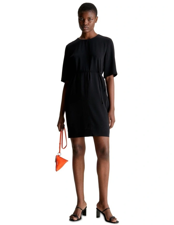 Structure Twill Mini Shift Dress in Black