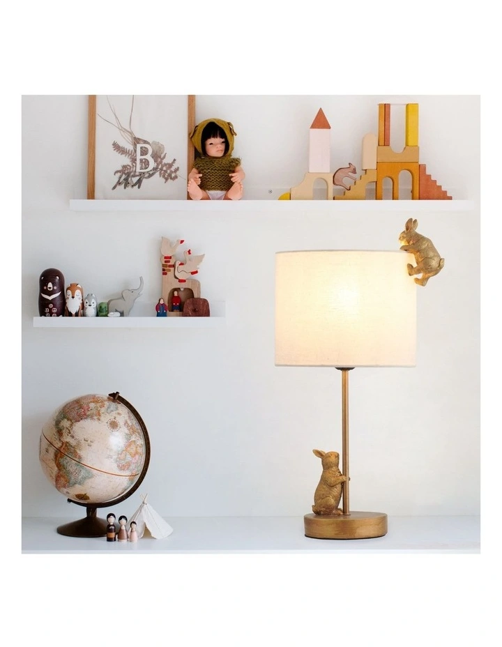 Two Rabbits Playing Table Lamp in Gold/White