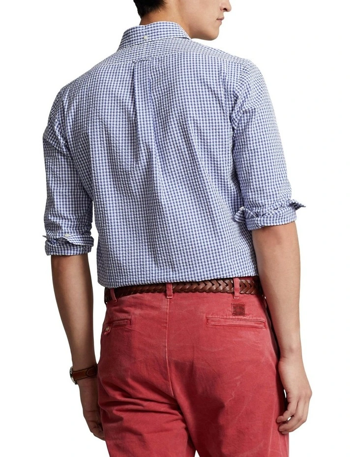 Classic Fit Gingham Seersucker Shirt in Blue
