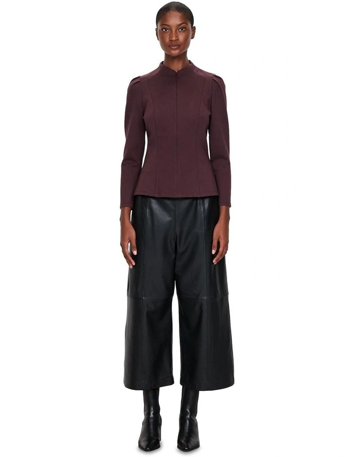 Ponte Zip Neck Top in Brown