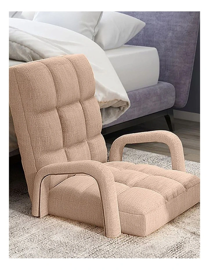 Foldable Adjustable Lounge Chair with Armrest in Khaki