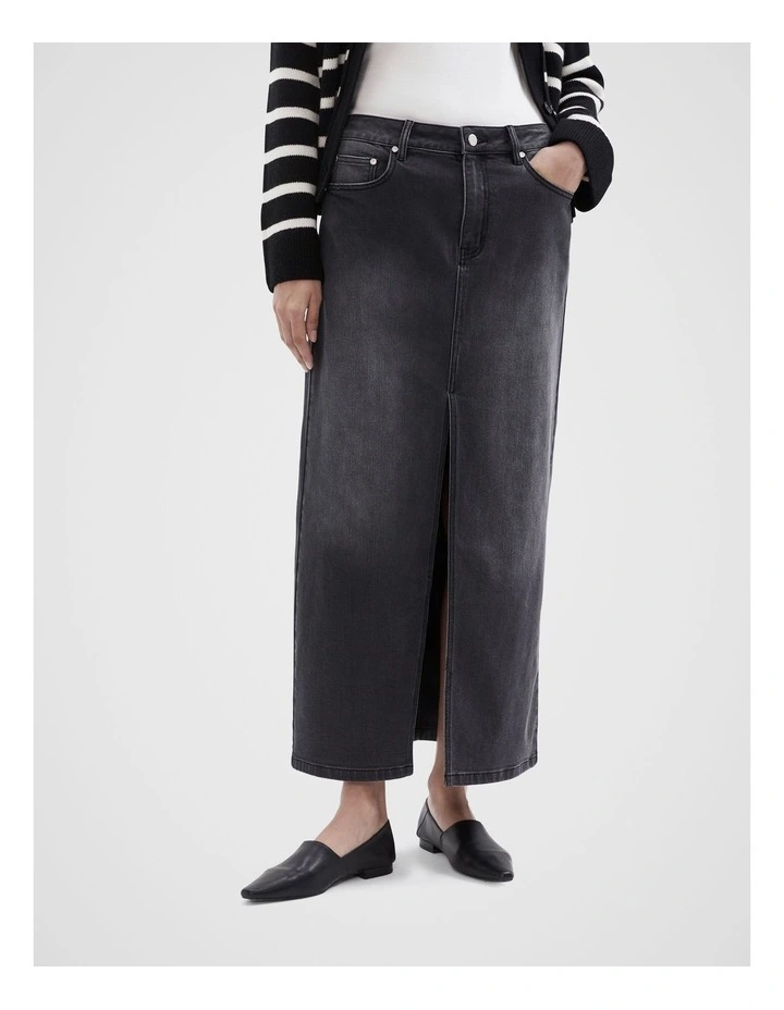 Denim Maxi Skirt in Washed Black