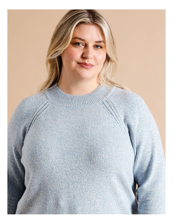 Organic Cotton Blend Side Rib Twist Jumper With Straight Hem In Antique Blue