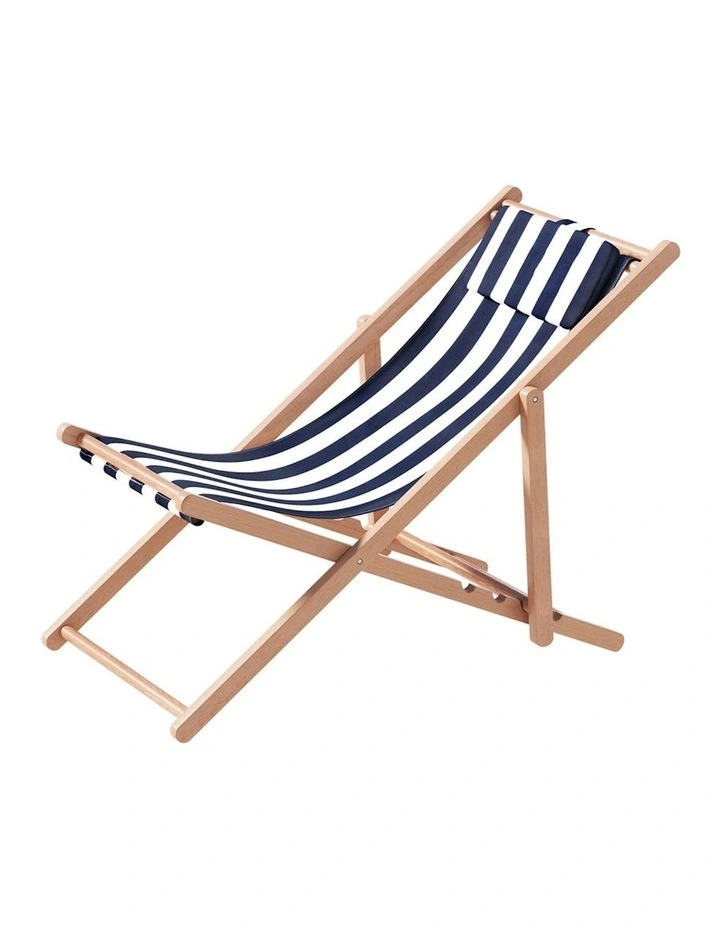 Wooden Sun Lounge Folding Beach Chair in Blue