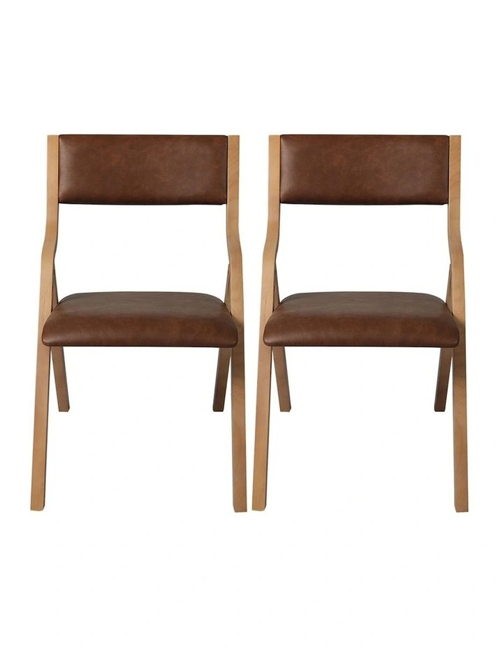 2x Vintage Folding Dining Chairs in Tan