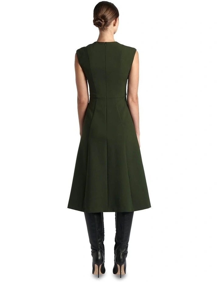 Double Weave A-Line Midi Dress in Dark Olive