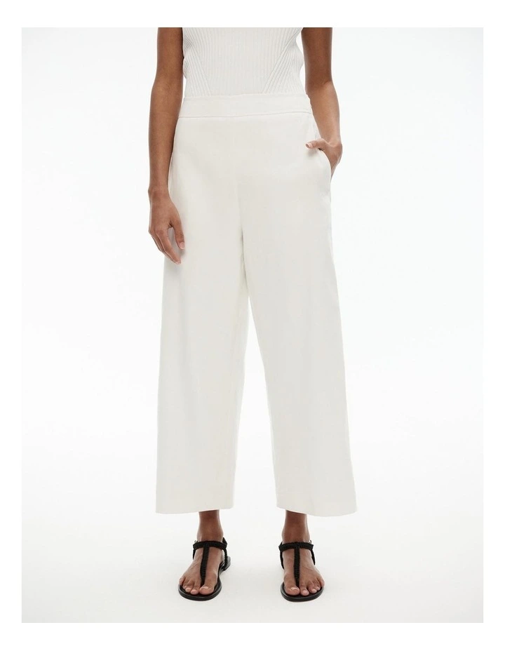 Stretch Linen Blend Crop Pant in Chalk