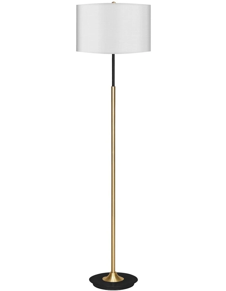 Metal Floor Lamp Brushed Brass Finish with White Shade