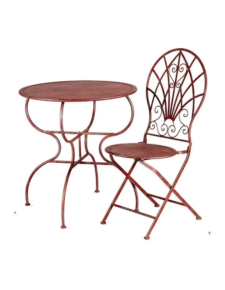 2 Seater Antique Outdoor Table & Chair Set in Antique Red