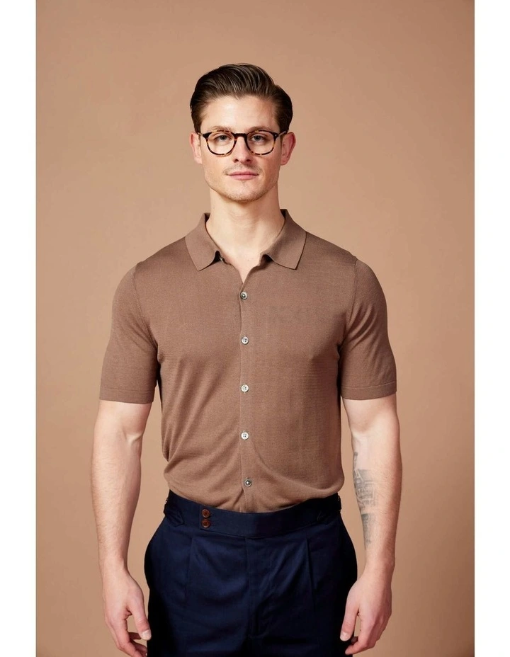 Button Down Silk Shirt in Brown