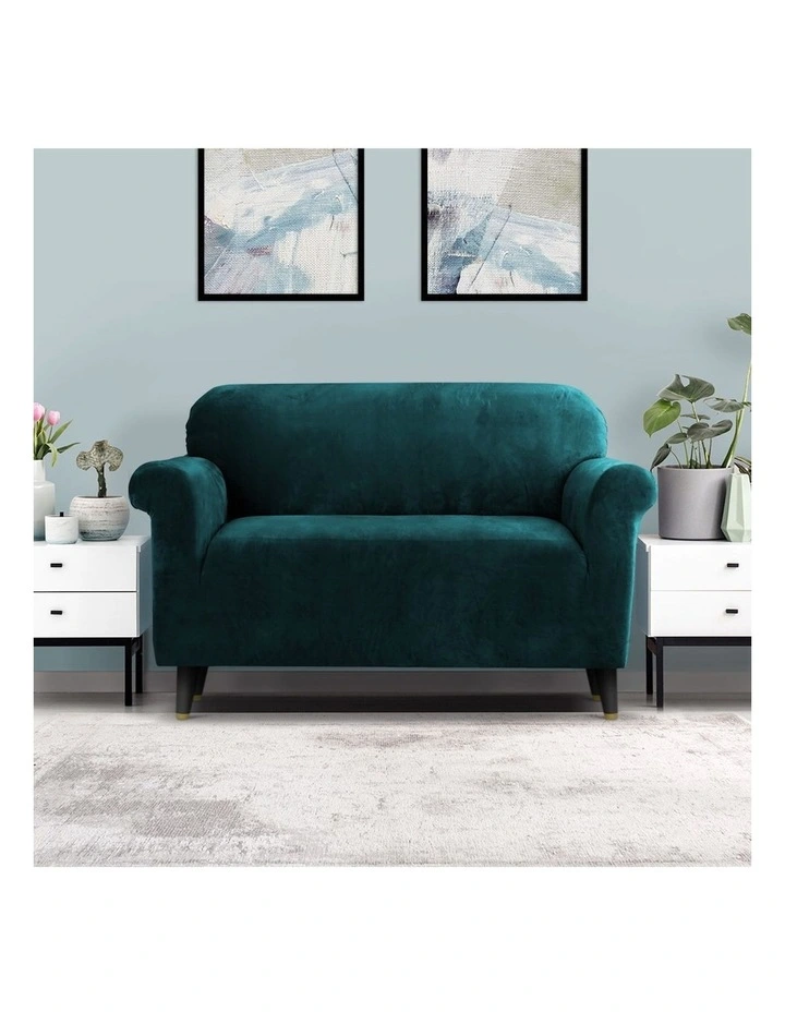 Velvet 2 Seater Sofa Cover in Agate Green