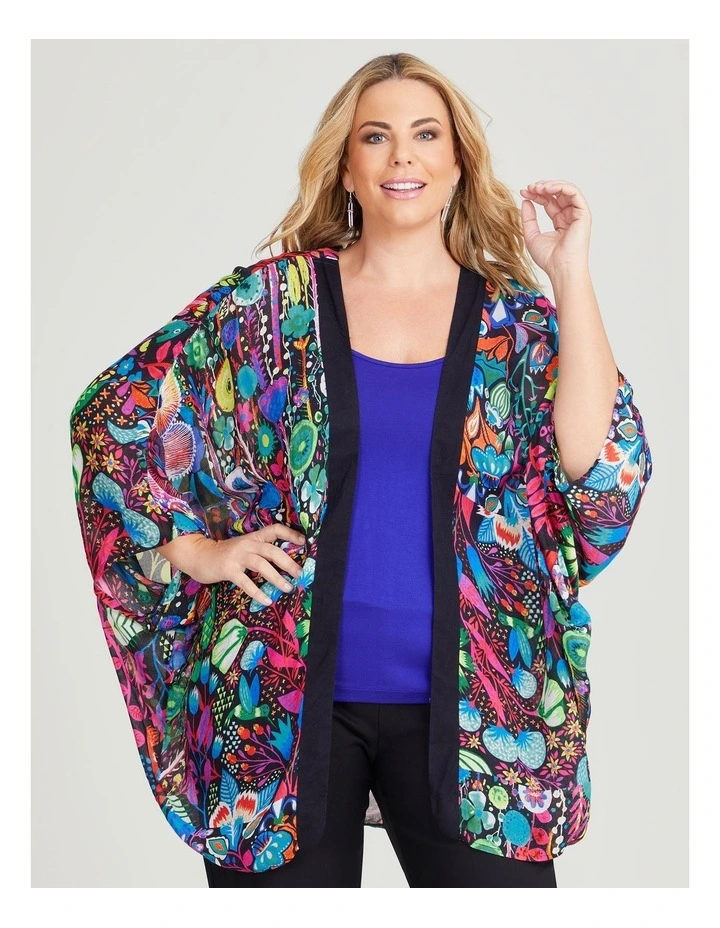 Bright Printed Cape Kimono in Multi