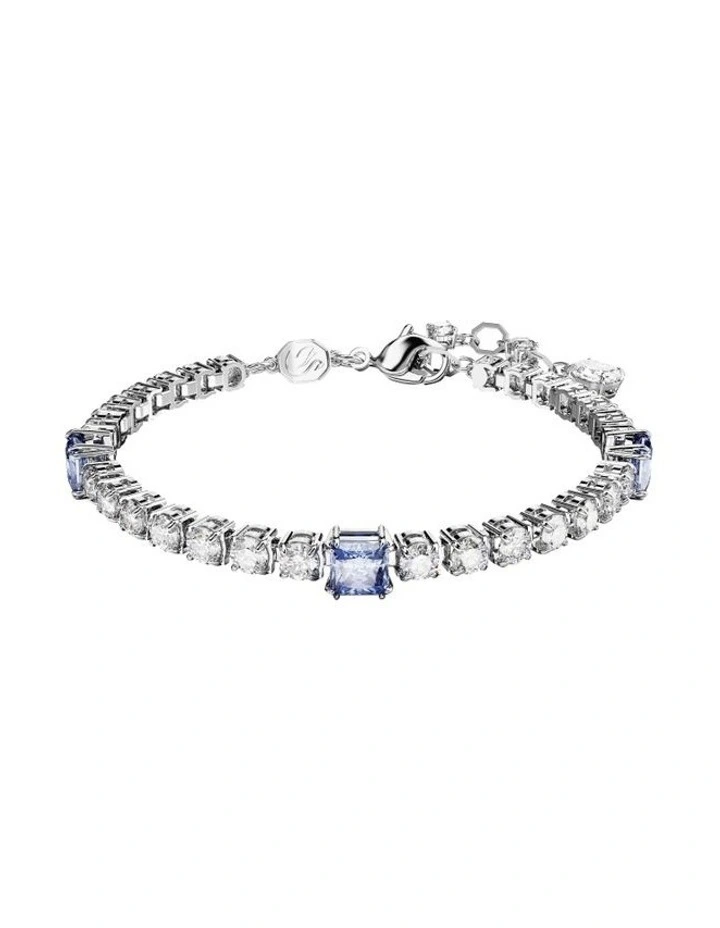 Matrix Tennis Bracelet Mixed Cuts Rhodium Plated in Blue