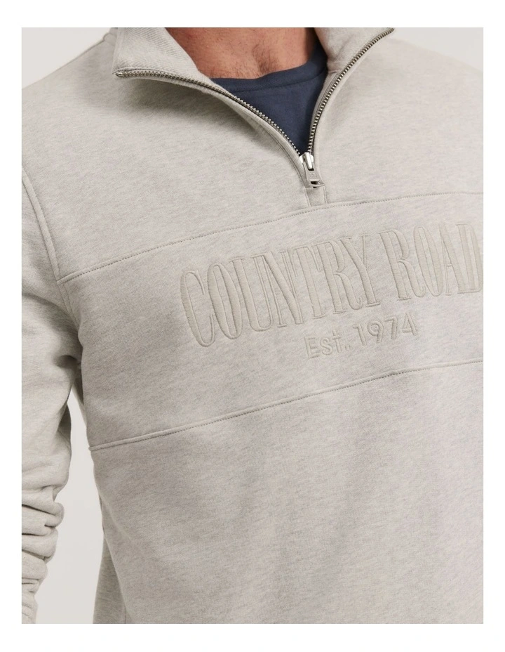 Verified Australian Cotton Half Zip Heritage Sweat in Light Grey Marle