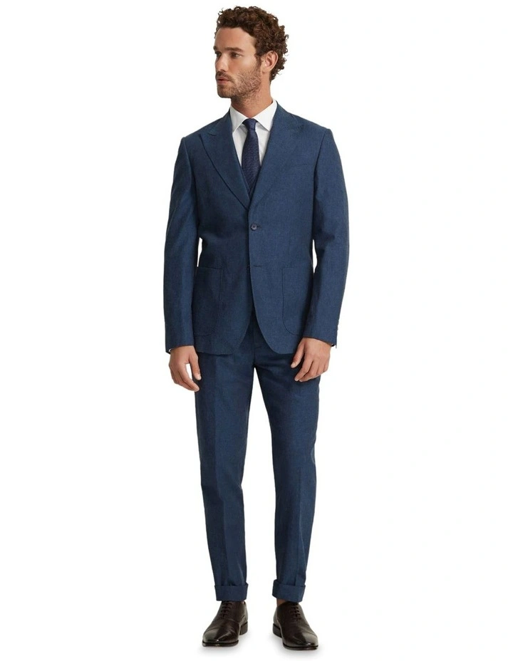 Byron Linen Blend Peak Lapel Jacket in Blue