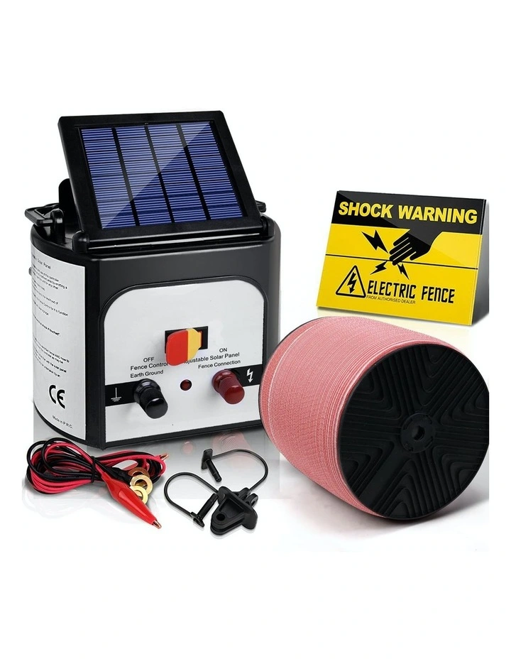 8km Electric Fence Energiser Set Solar Powered Energizer W/ 2m Tape