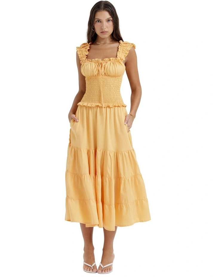 Phedra Shirred Sundress in Apricot