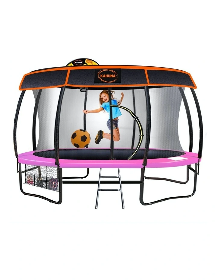 Kahuna 16ft Trampoline Free Safety Net Spring Pad Roof Mat Ladder Basketball SetPink