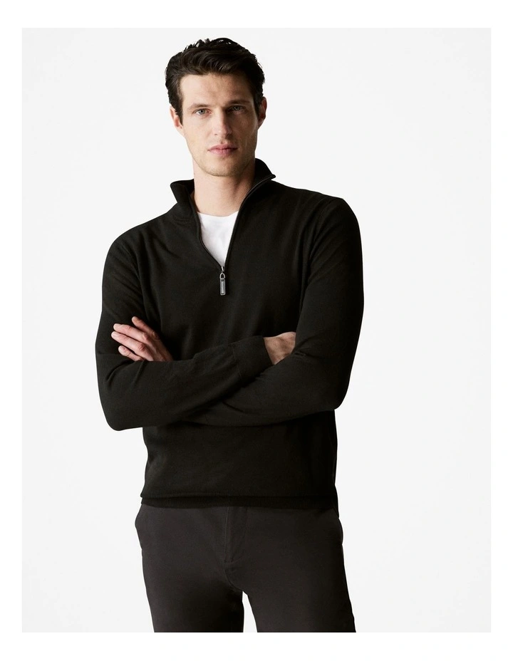 Merino Half Zip Pullover in Black