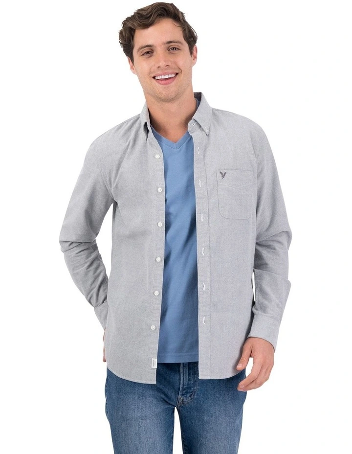 Slim Fit Solid Oxford Button-Up Shirt in Gray