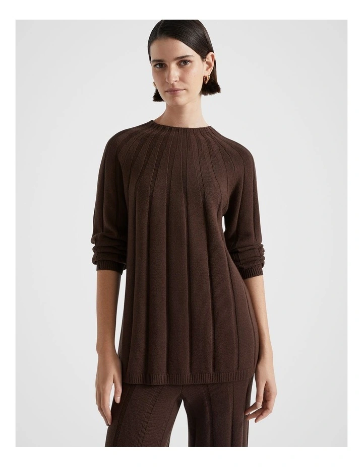 Panelled Rib Knit Sweater in Dark Espresso