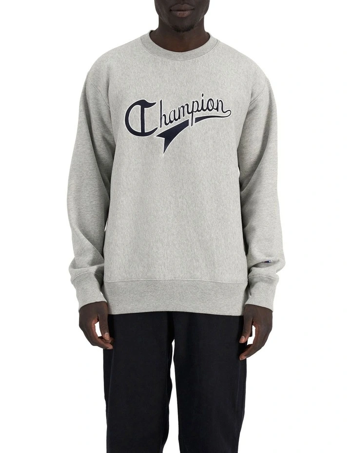 Reverse Weave Collegiate Crew in Grey