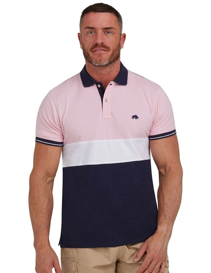 Contrast Panel Pique Polo in Pink