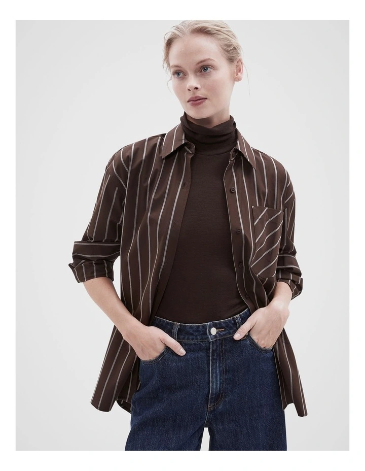 Cotton Stripe Relaxed Shirt in Brown