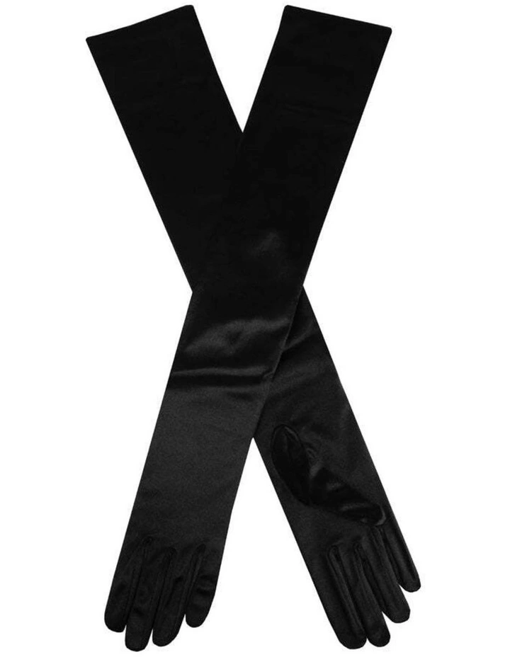 Satin Finish Opera Gloves in Black