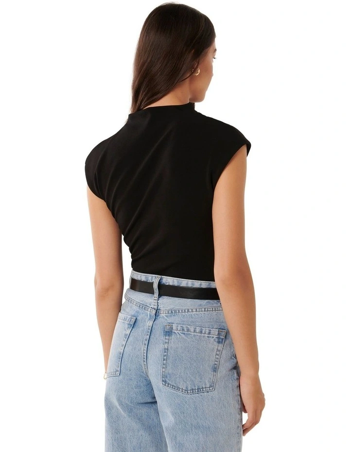 Leenah Grown On Neck Crepe Top in Black