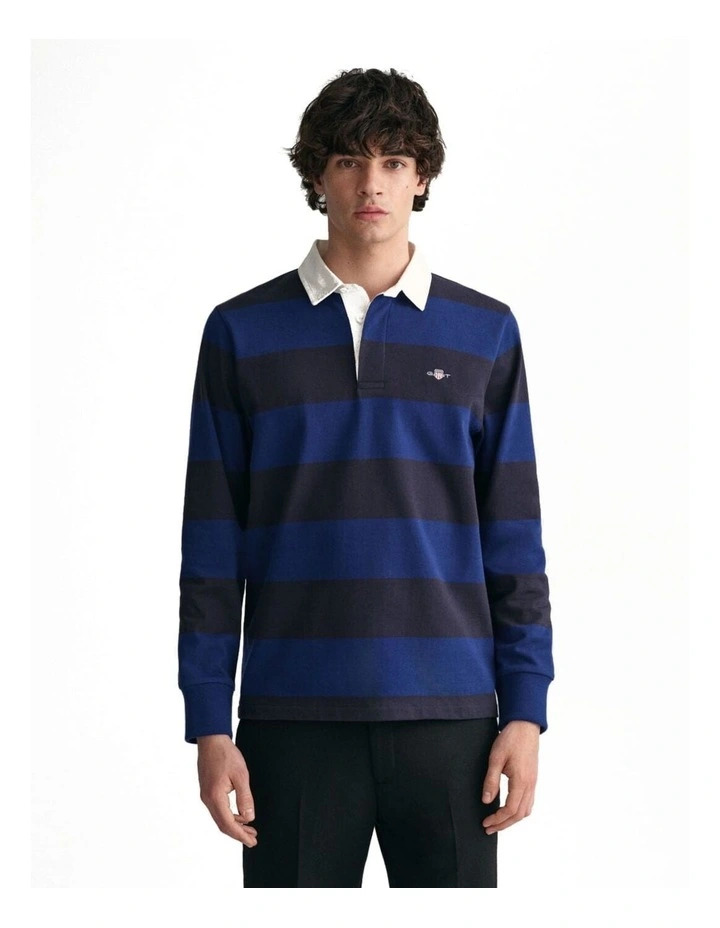 Shield Barstripe Heavy Rugger Sweat Shirt in Rich Navy