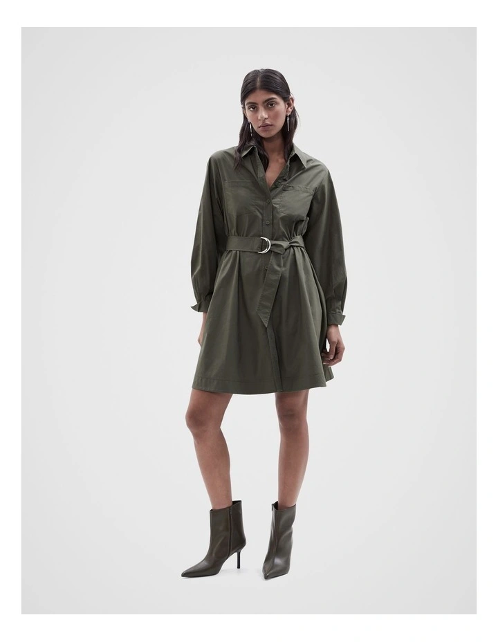 Belted Shirt Dress in Dark Moss