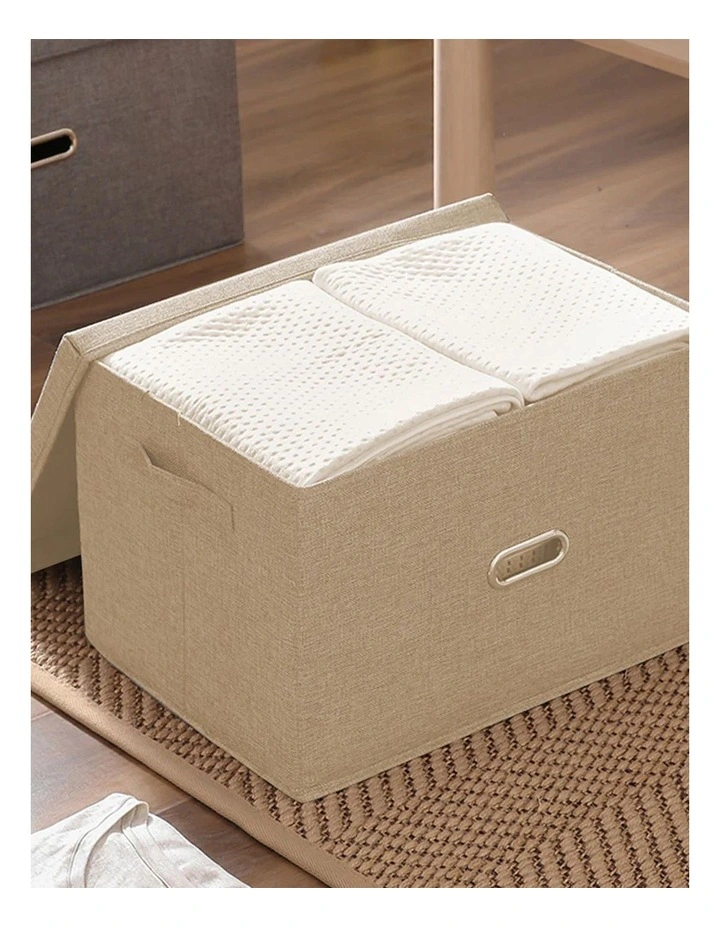 Small Foldable Canvas Storage Box in Beige
