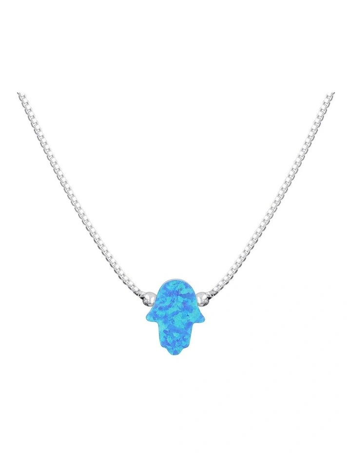 Sterling Silver Mini Hamsa Fine Blue Necklace