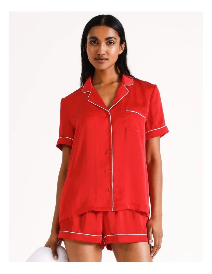 Satin Short Sleeve PJ Set in Red